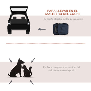 Transportín Perro Gato Bolsa de Transporte Portátil y Transpirable para Mascotas Plegable con Cojín 3 Puertas y Ventana de Malla 2 Bolsillos 60x41,5x41 cm Azul Oscuro