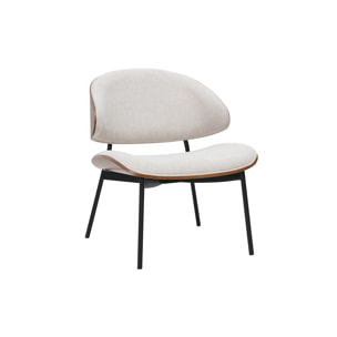 Fauteuil en tissu effet velours texturé beige, bois foncé et métal noir FABULO