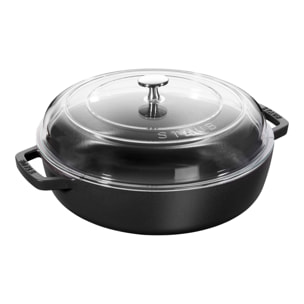 Sauteuse en Fonte STAUB, Couvercle en Verre, 28 cm, 3,7 L, Noir Mat