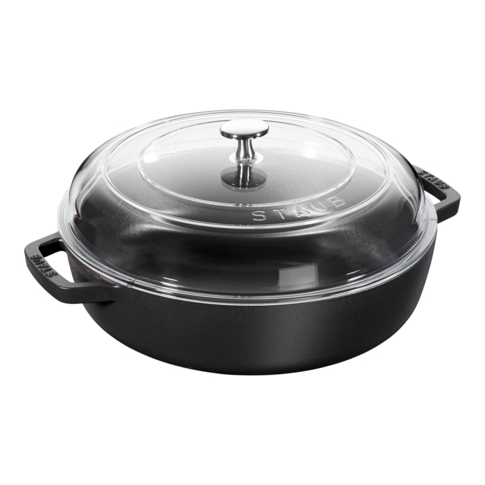 Sauteuse en Fonte STAUB, Couvercle en Verre, 28 cm, 3,7 L, Noir Mat