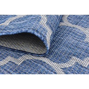 Moa- tapis d'extérieur bleu à motif gris carré