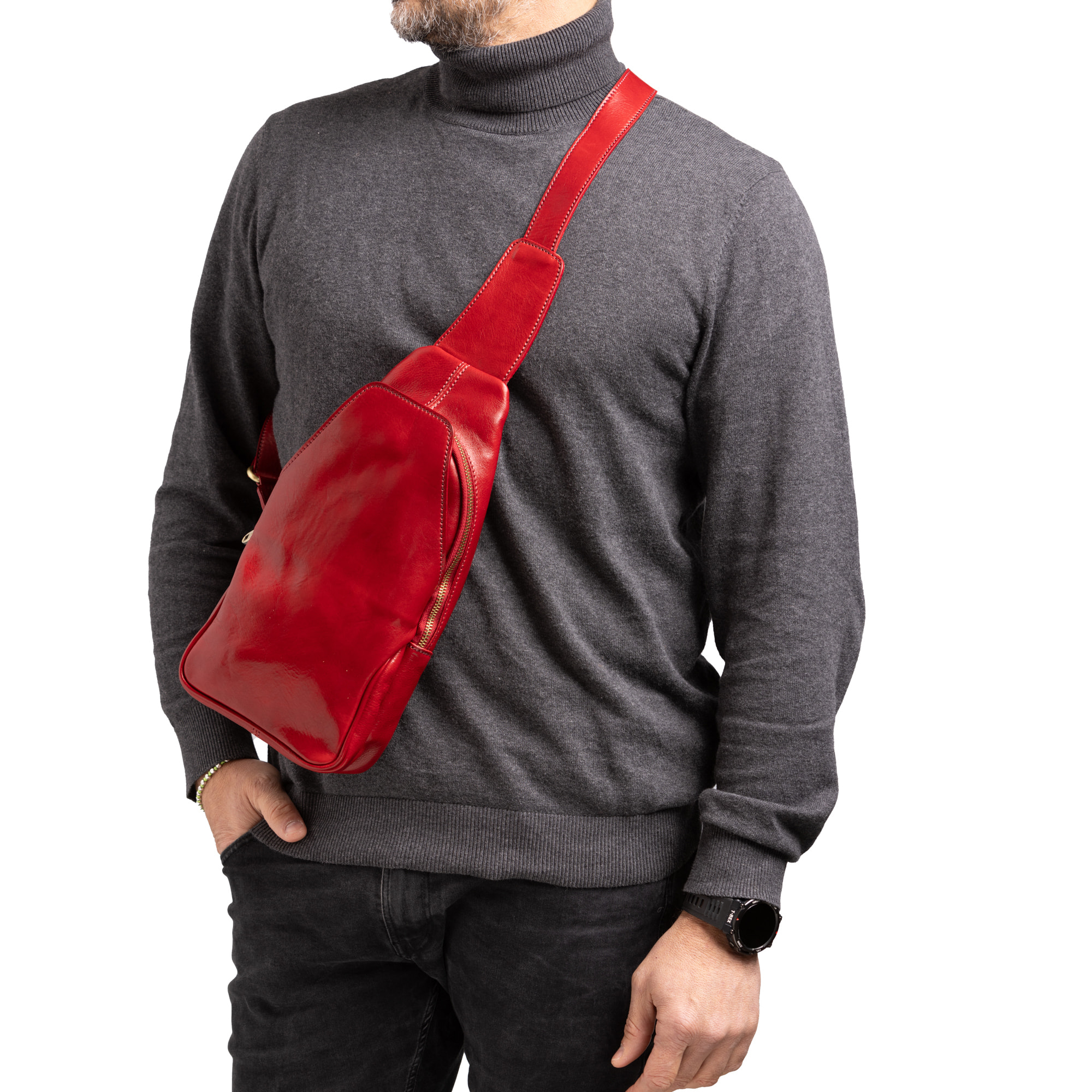 Marsupio  da uomo In Vera pelle Made in Italy 33x17x7 cm