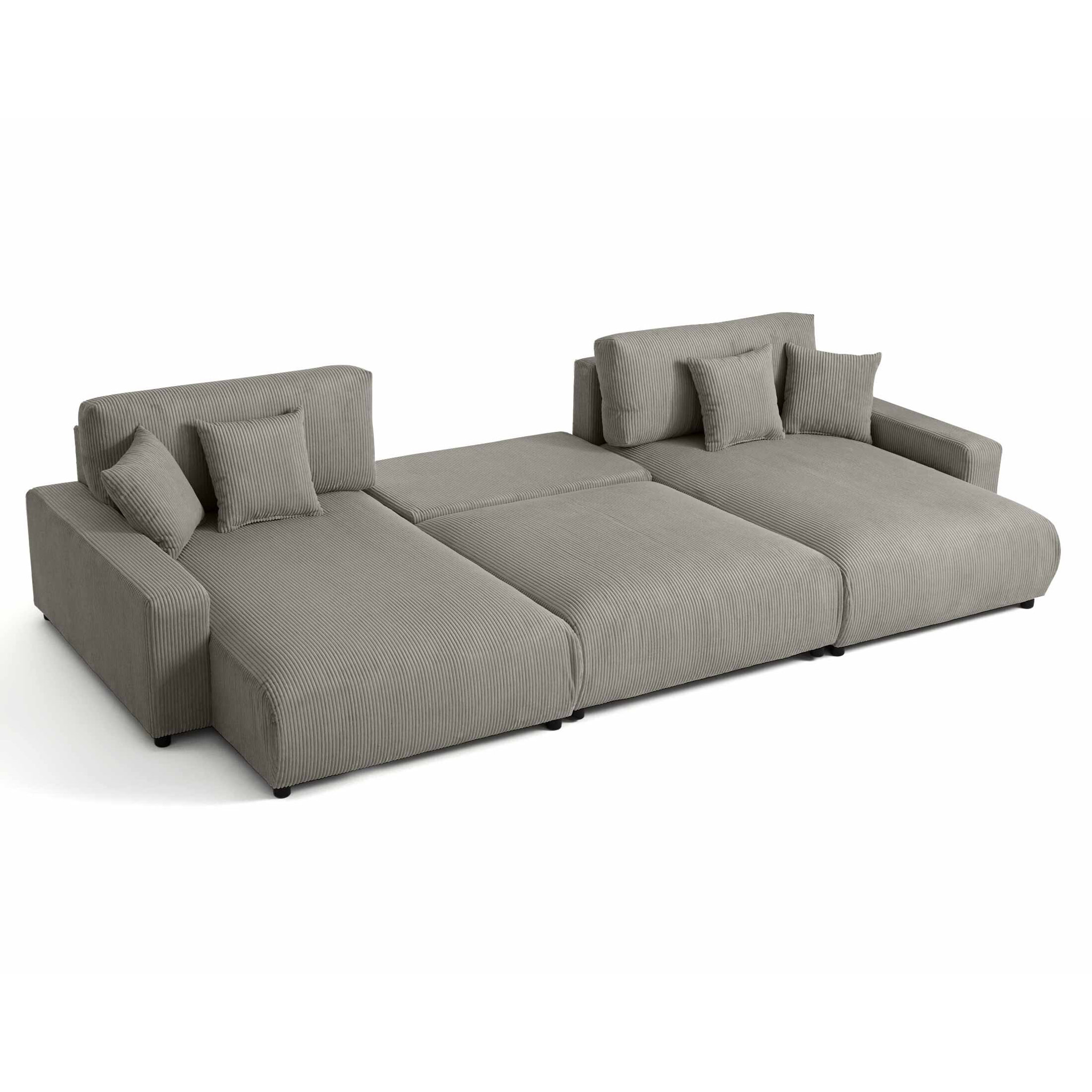 Pivoine - canapé panoramique en U - 7 places - convertible avec coffre - en velours côtelé - Gris clair