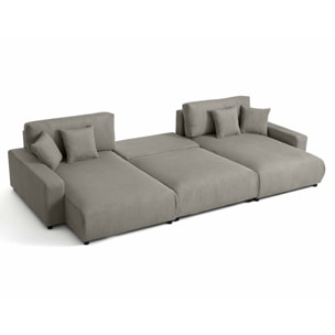 Pivoine - canapé panoramique en U - 7 places - convertible avec coffre - en velours côtelé - Gris clair