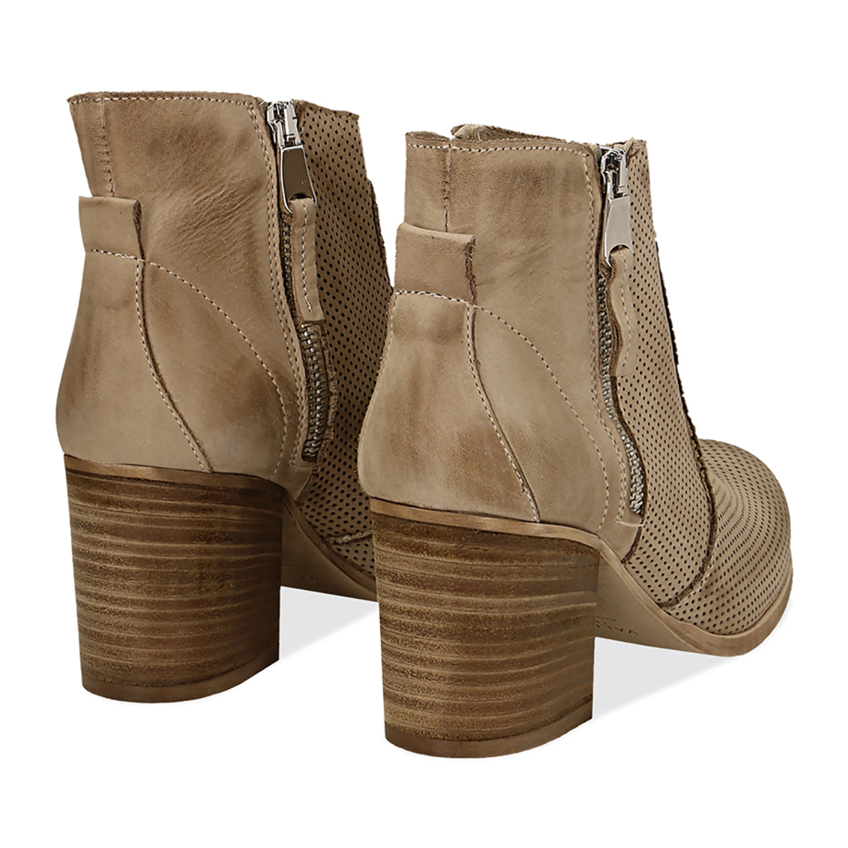 Ankle boots beige in nabuk con punta arrotondata, tacco 7 cm