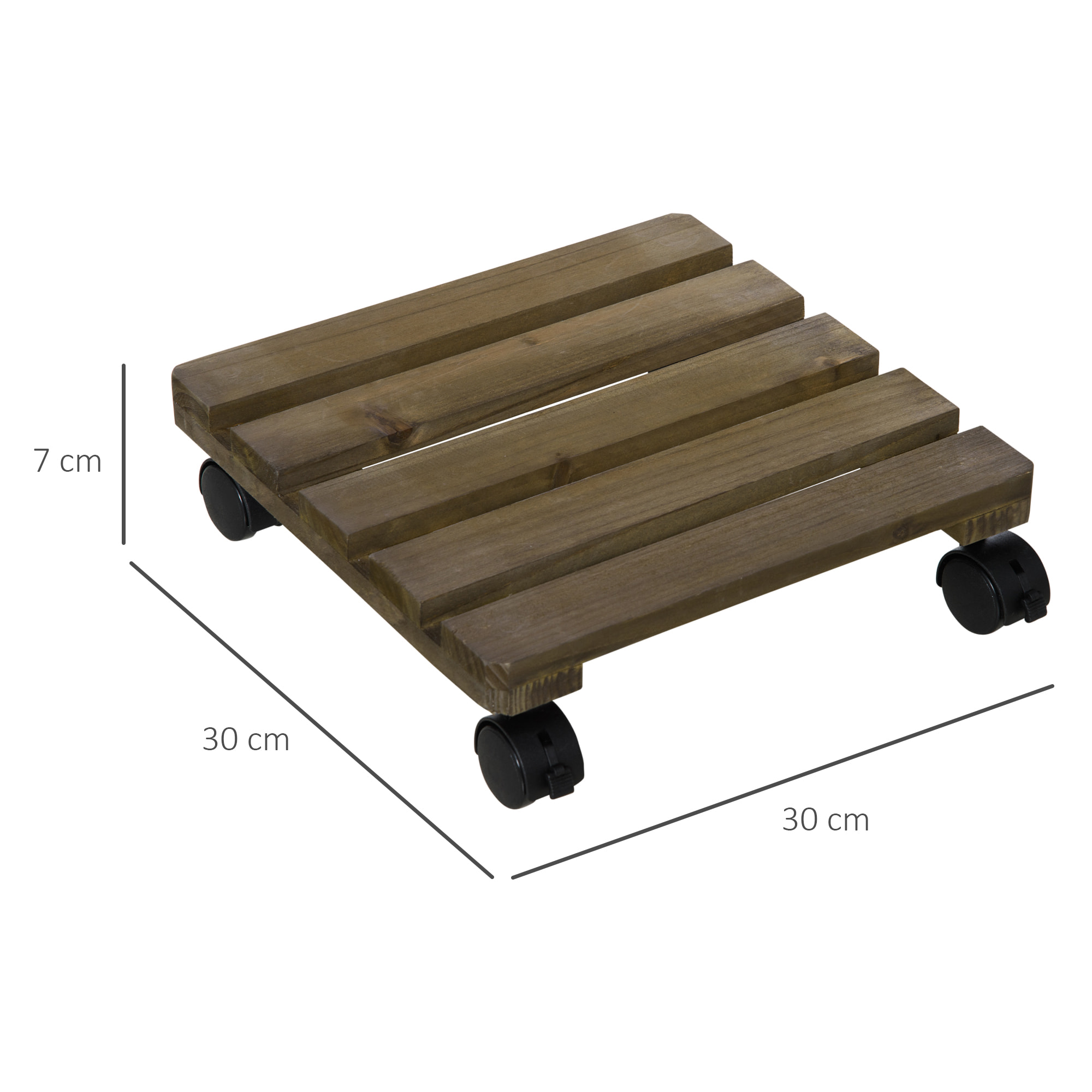 Pack de 2 Plataformas con Ruedas de Madera, Soportes para Plantas con Ruedas 360 ° Giratorias Bloqueables, Bases para Macetas, Exterior, Interior, Jardín, Carga 50 kg, Marrón Oscuro