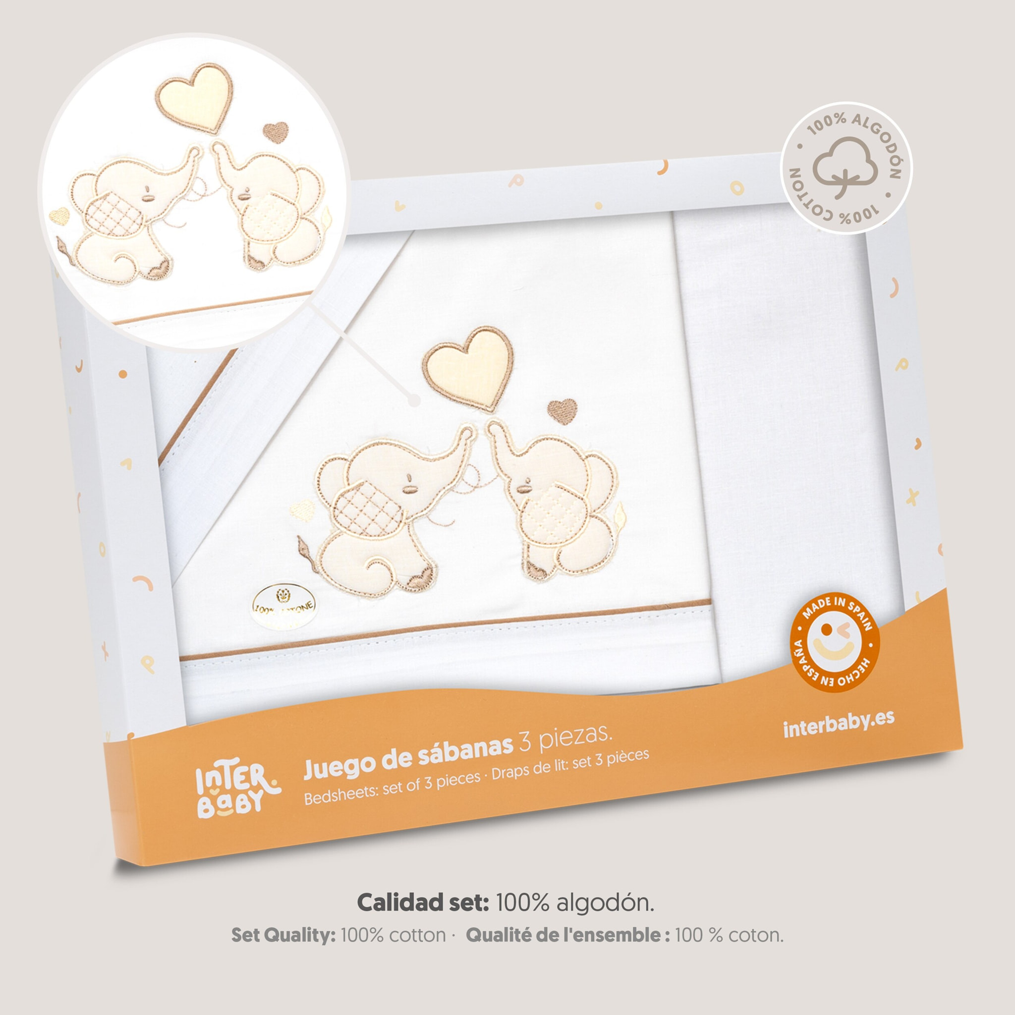 Triptico Minicuna Parejita Elefante Bco/Beig