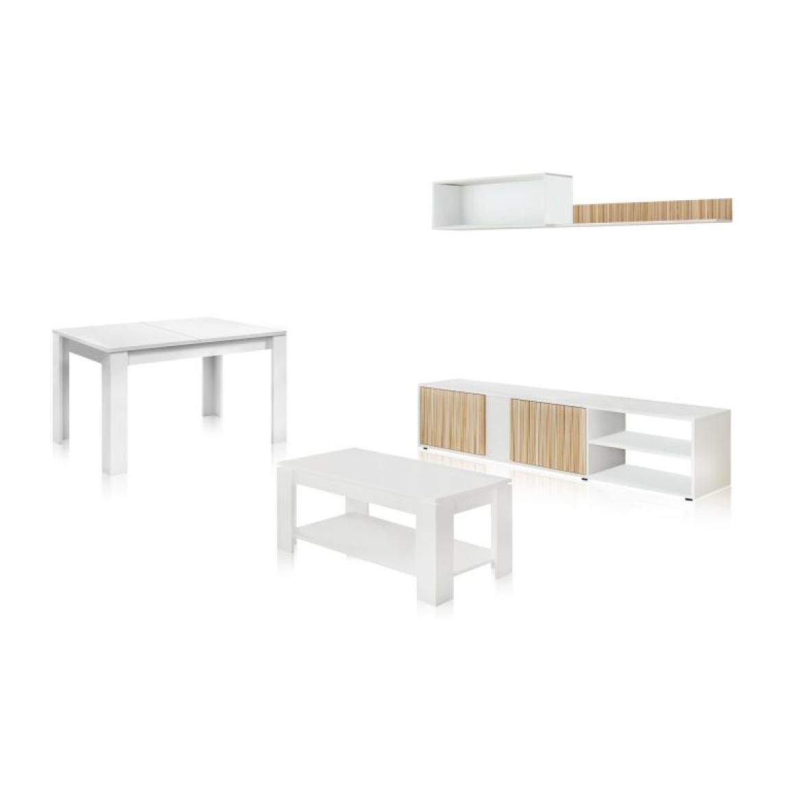 Pack salón con mesa de centro y mesa de comedor Alix Max Blanco Artik (Blanco Mate) - Natur