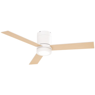 Ventilador de Techo con Luz LED Motor AC 48W Mando a Distancia 112 de Diámetro 3 Velocidades Temporizador 3 Aspas de Madera Silencioso para Dormitorio Salón Comedor 112x112x25 cm Blanco