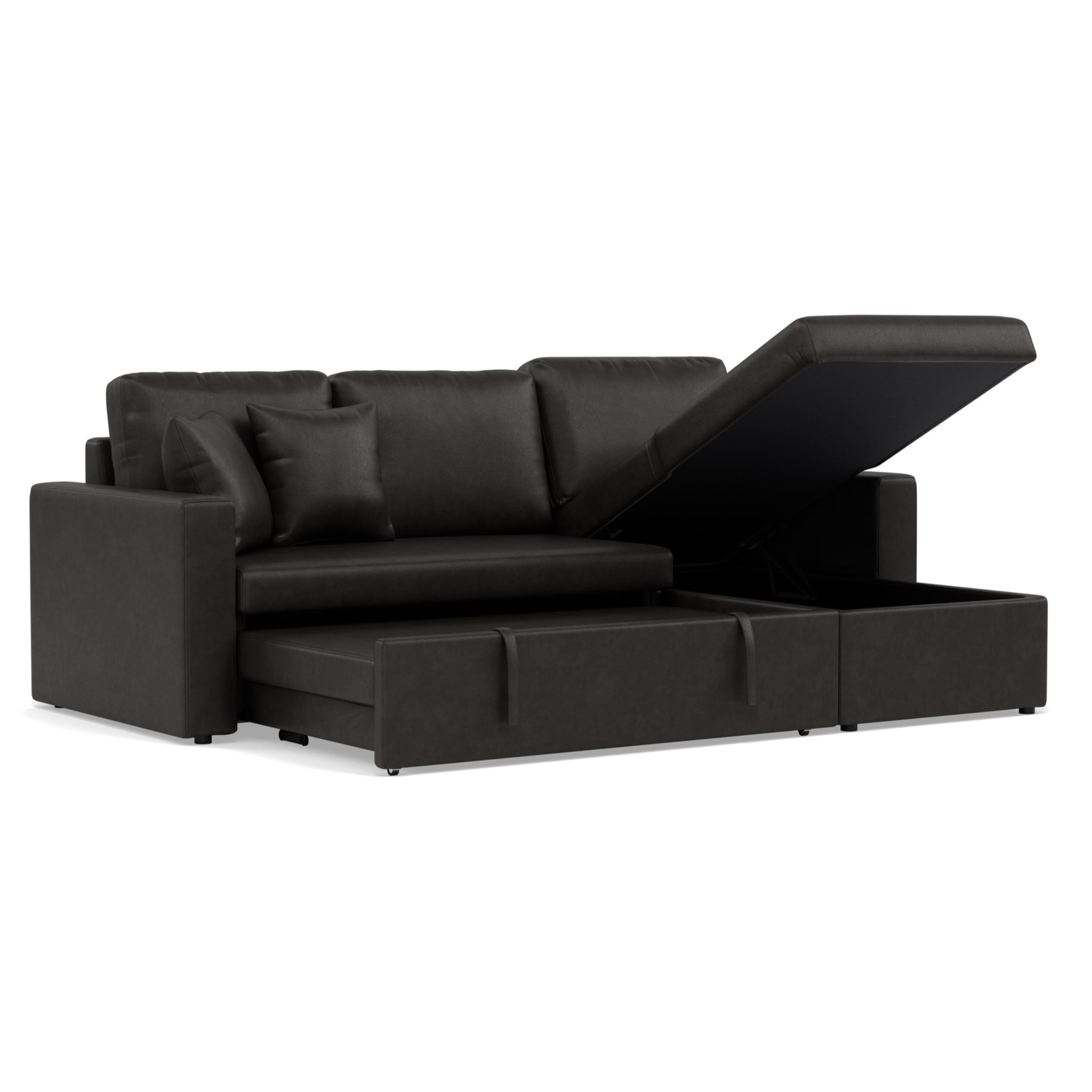Cyrus - Canapé d'angle réversible 4 places - convertible avec coffre - en simili - Noir