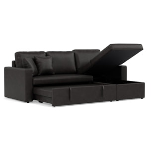 Cyrus - Canapé d'angle réversible 4 places - convertible avec coffre - en simili - Noir