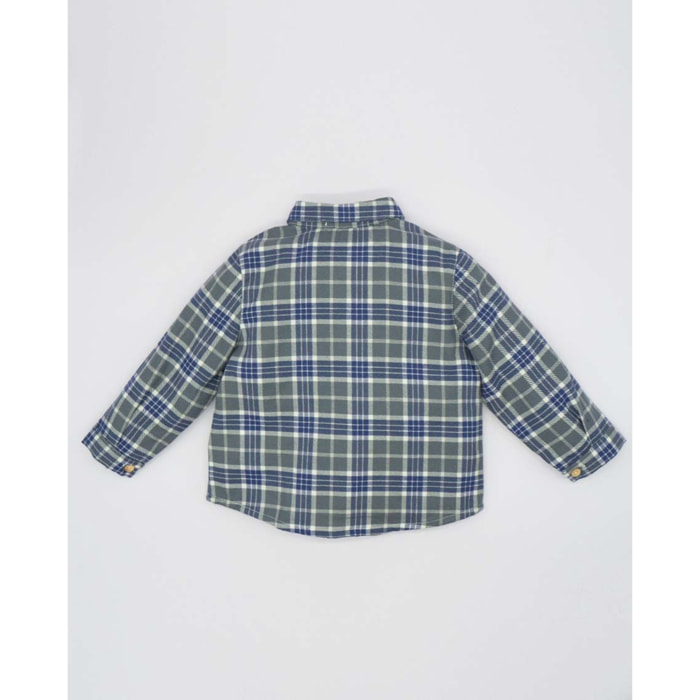 Camisa cuello camisero cuadros verde y azul