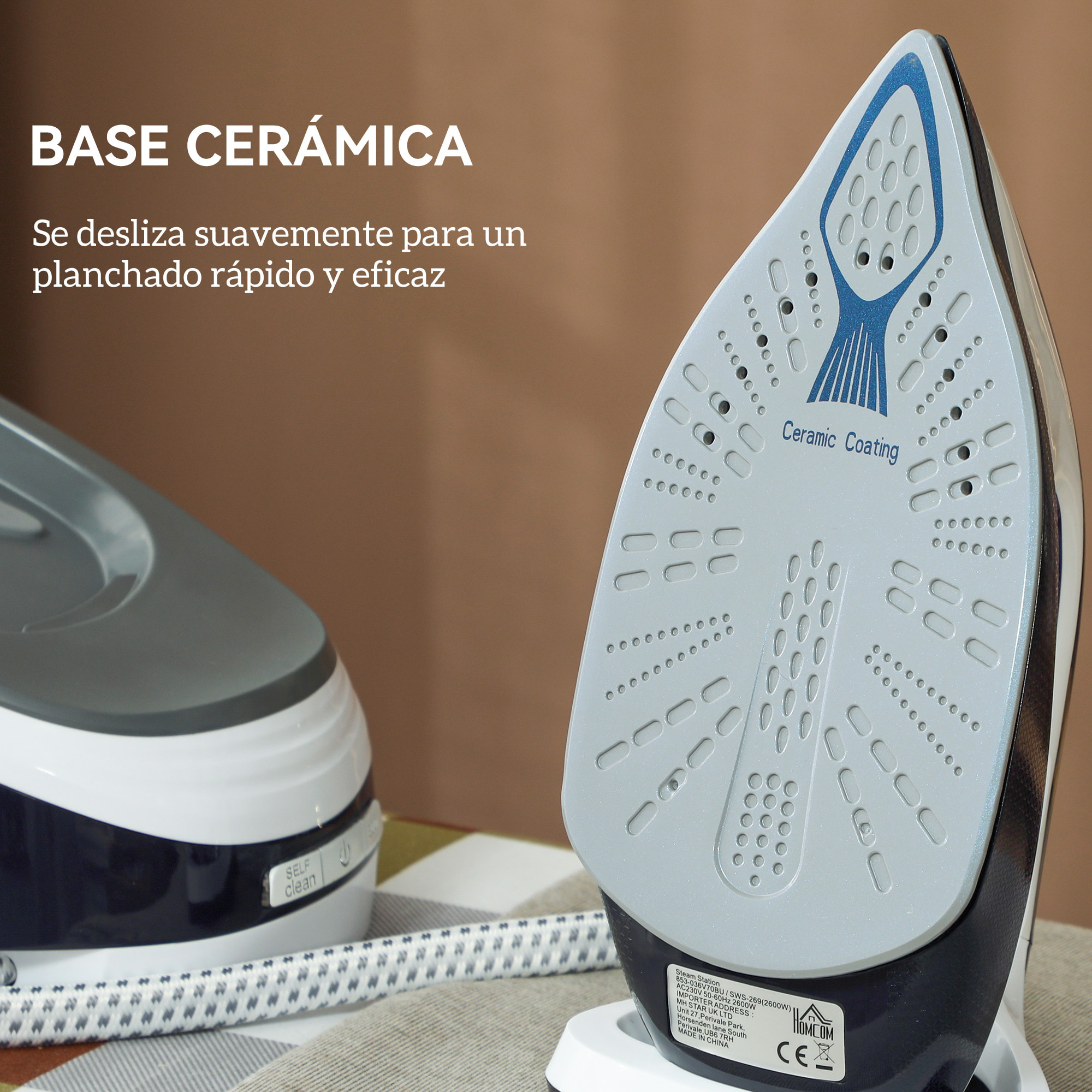 Centro de Planchado 2600W 100 g/min 8 Bares Función ECO Suela de Cerámica Planchado Vertical Potente Apagado Automático Sistema Antical Autolimpieza Depósito Extraíble 1,5 L Azul