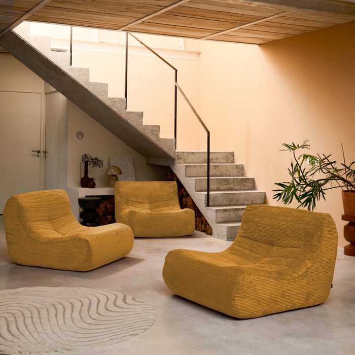 Chauffeuse velours côtelé 3 places moutarde L 91 x P 105 x H 72 cm - SOKOL