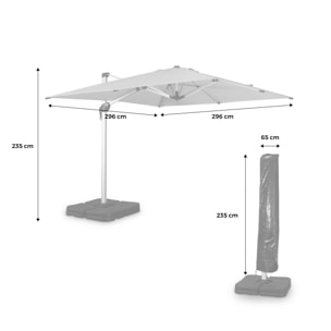 Parasol déporté haut de gamme carré 3x3m – PYLA Taupe – Toile Sunbrella ® fabriquée en France par Dickson. structure en aluminium anodisé. rotatif. housse de protection