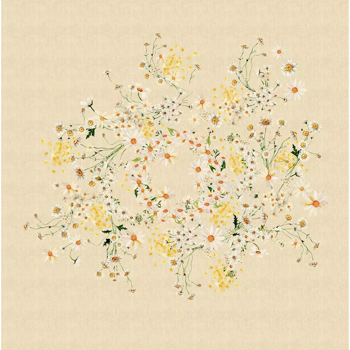 Nappe lin & coton lavé 150 g/m² imprimé jaune beige Daisy chanvre