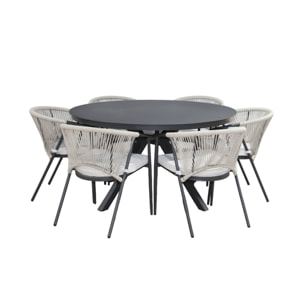 Table de jardin ronde aluminium et verre + 6 assises ORBIS + LIORA