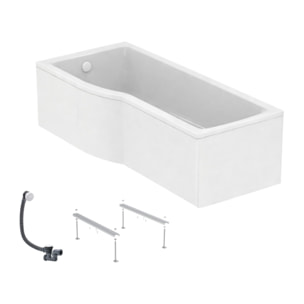 Baignoire bain douche 170 x 80 cm gauche Connect Air + tablier + pieds + vidage Blanc