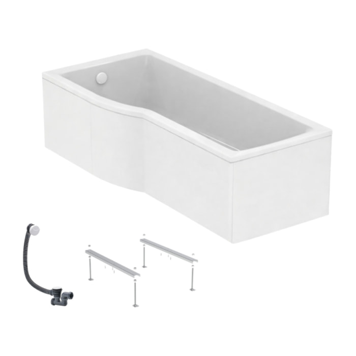 Baignoire bain douche 170 x 80 cm gauche Connect Air + tablier + pieds + vidage Blanc
