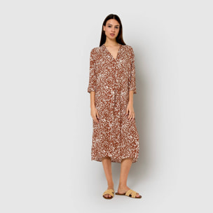 Vestido midi bambula detalles plisados miquela marrón