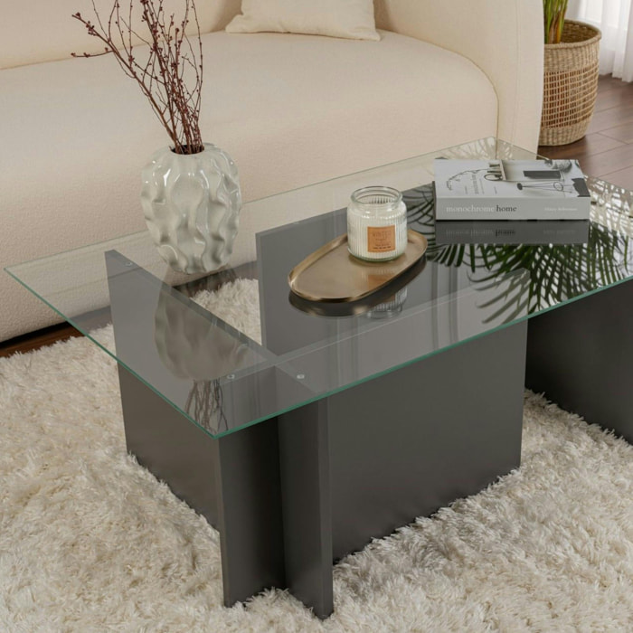 Table basse verre déstructurée – anthracite, H. 40 cm SALTA