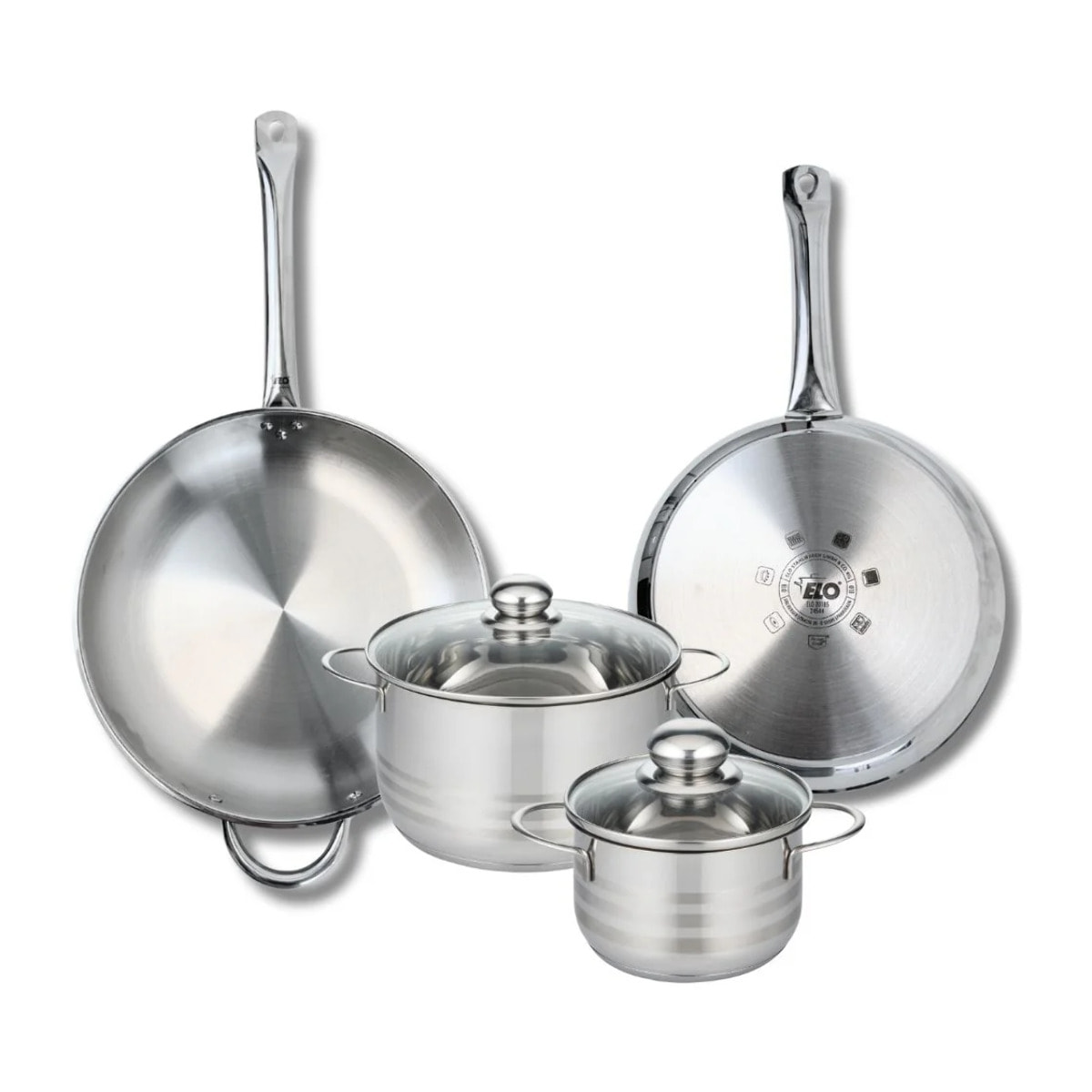 Ensemble de 2 Poêles de cuisson 28 et 32 cm et 2 faitouts 16 et 20 cm Elo Profi Brillant