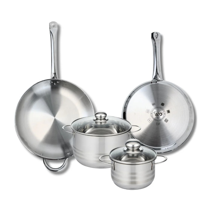 Ensemble de 2 Poêles de cuisson 28 et 32 cm et 2 faitouts 16 et 20 cm Elo Profi Brillant