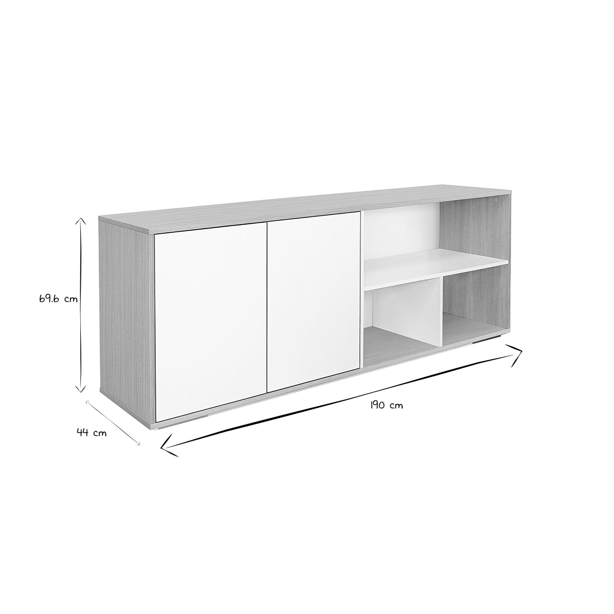 Buffet bas scandinave finition bois clair et blanc L190 cm EZIA