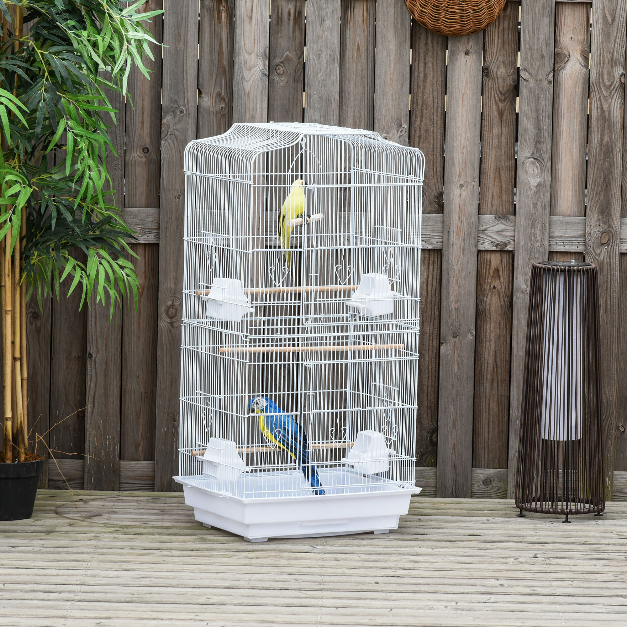 Cage à oiseaux volière avec mangeoires perchoirs plateau amovible 2 portes dim. 46,5L x 35,5l x 92H cm métal blanc