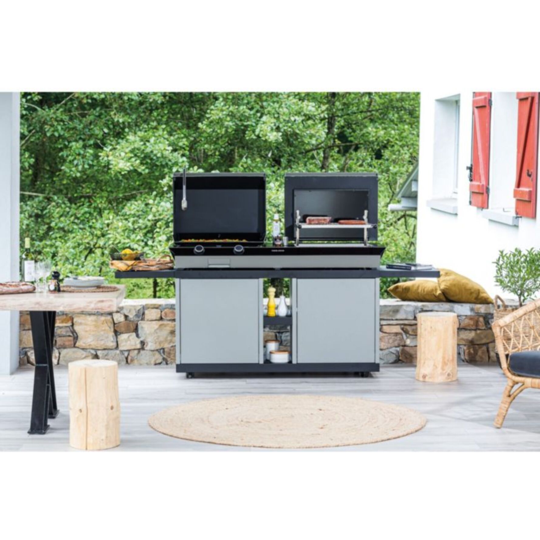Chariot Plancha FORGE ADOUR Combi G NG 2 tablettes rabattables 2portes coulissantes