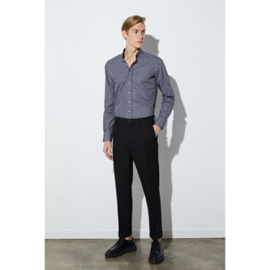 camicia uomo 1 bottone button down slim Popeline Stampato Nero/Bianco