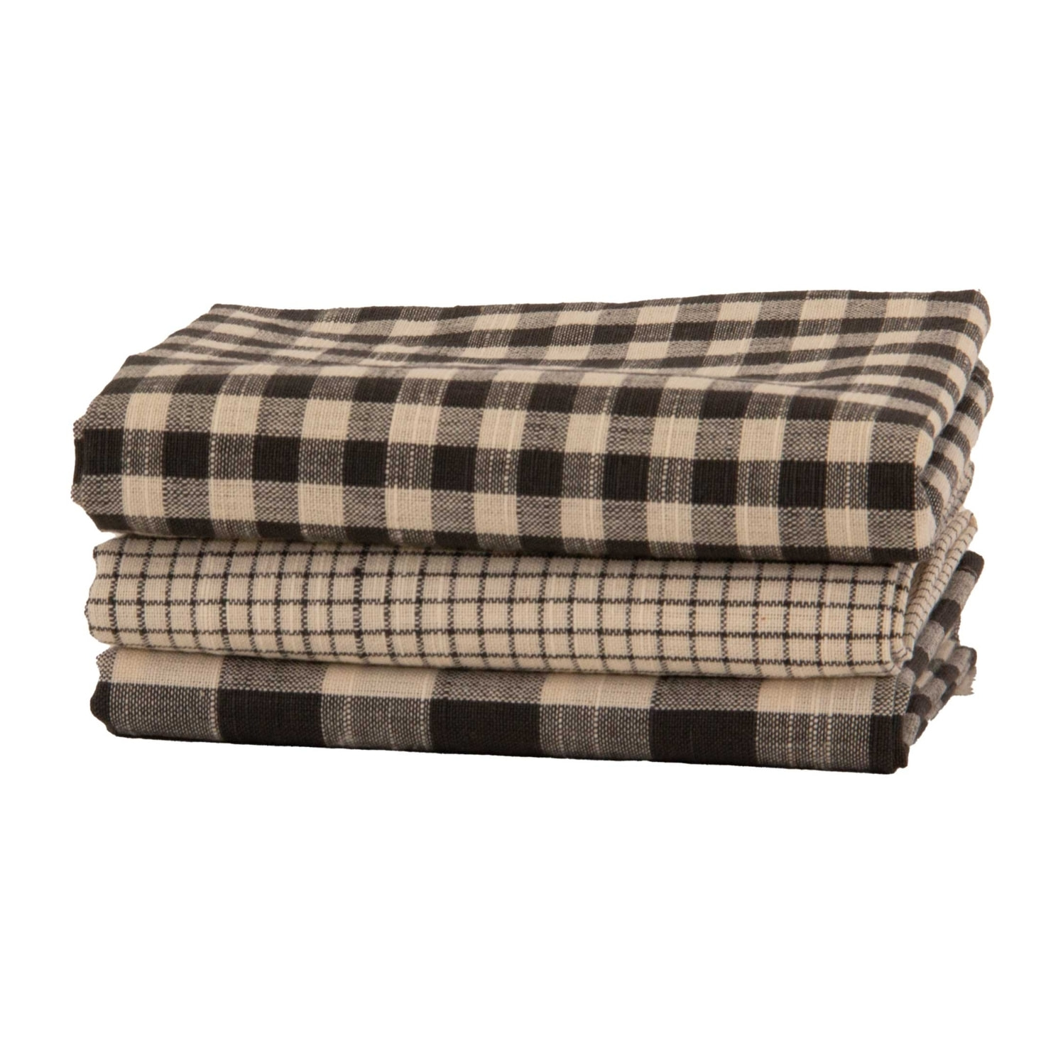 Lot de 3 torchons à carreaux en coton - Gris anthracite