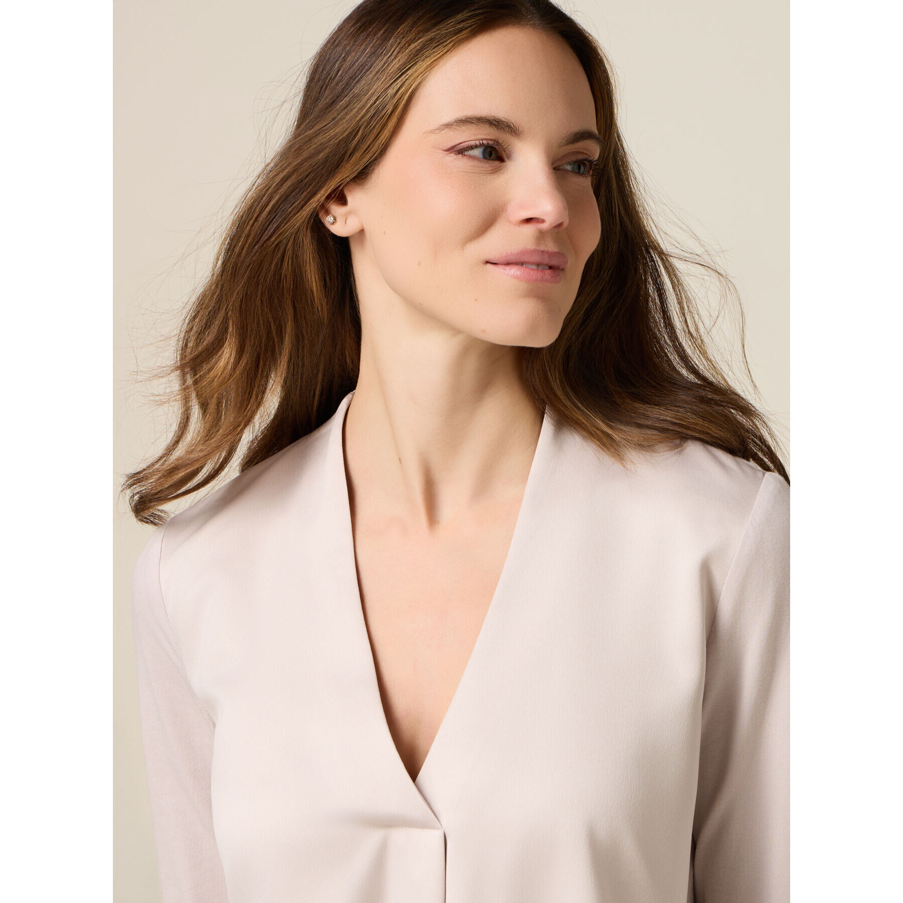 Oltre - T-shirt bimaterica maniche lunghe - Beige