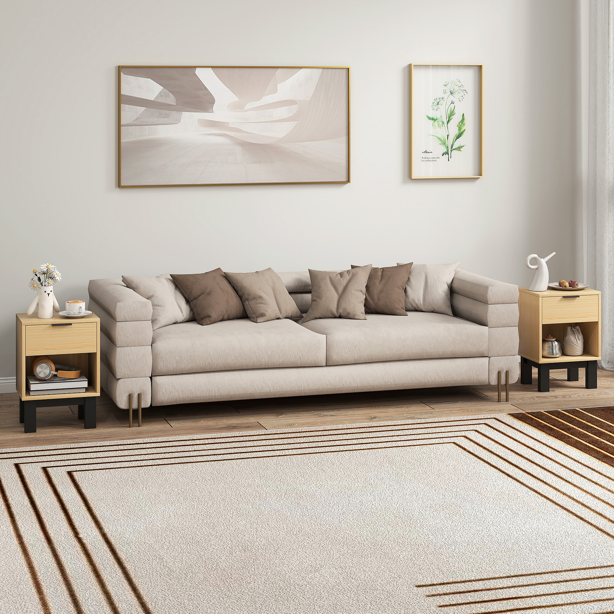 Juego de 2 Mesitas de Noche Estrechas, Mesillas de Noche Modernas con Cajón y Estante Abierto, para Dormitorio, Salón, 35x26x50 cm, Roble