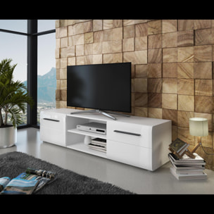 Mobile Porta TV Con Maniglie Nere Con 2 Ante E 2 Ripiani Aperti Design Moderno per Soggiorno Adatto A TV fino a 65 Pollici 160 x 40 x 39,6 Cm Bianco
