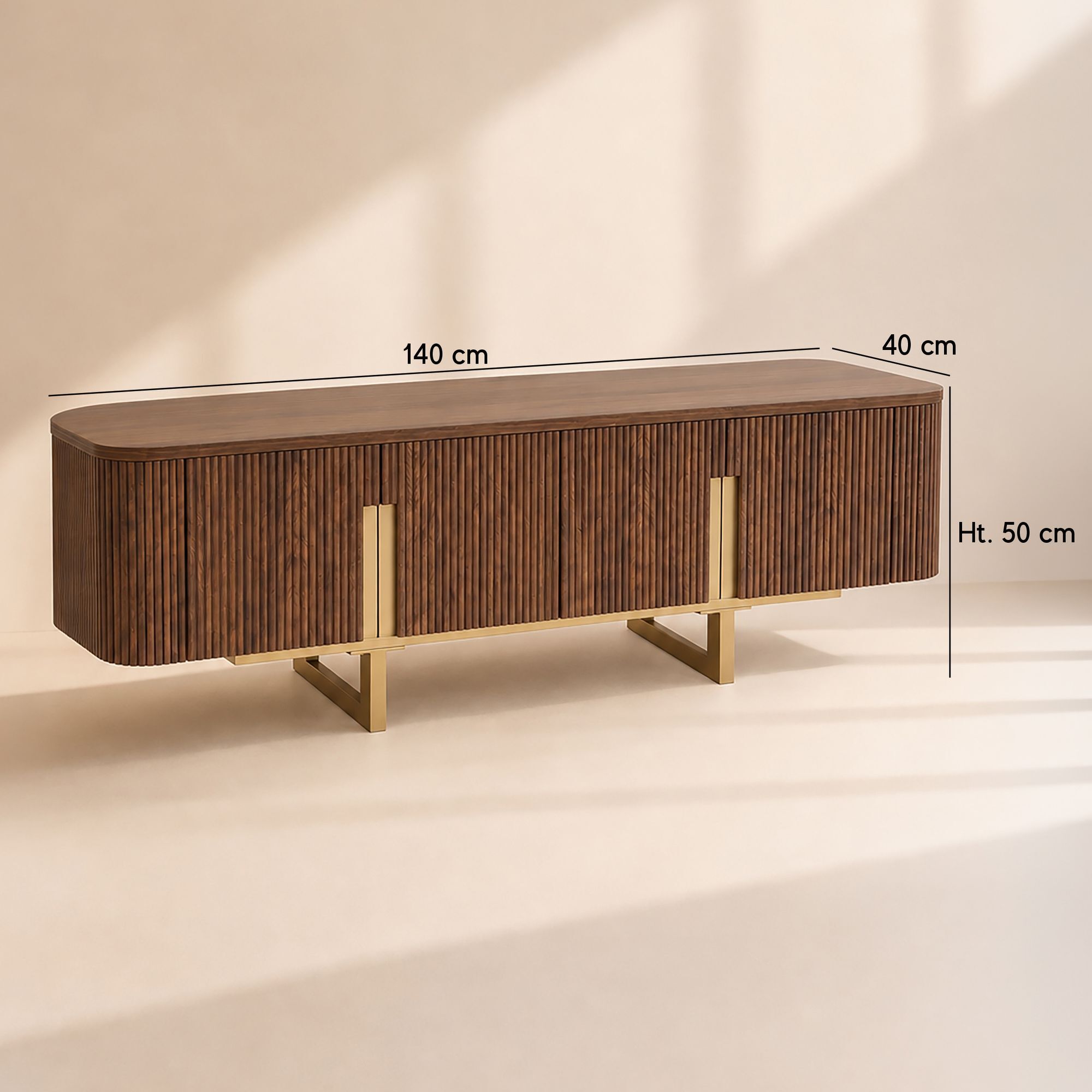 Meuble tv 4 portes effet bois couleur noyer 140x40x50cm selma