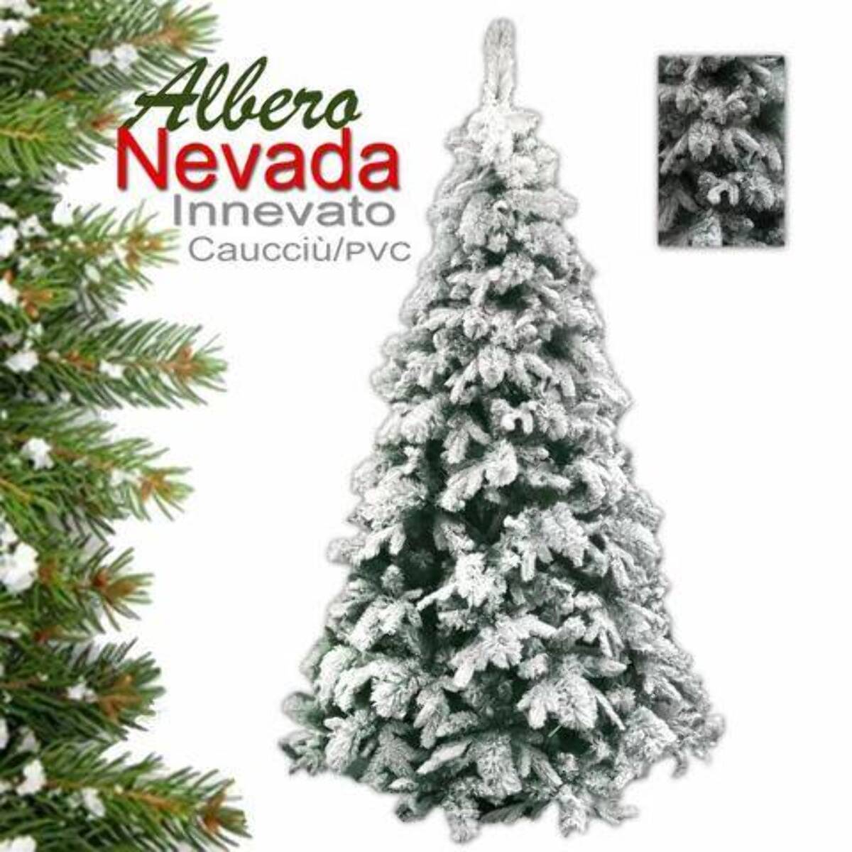 ALBERO 180Cm NEVADA INNEVATO - PE+PVC - 747 TIPS- 130Cm DIAMETROFolto, Ignifugo, Effetto Realistico, Rami a Gancio, Materiale Resistente e Duraturo