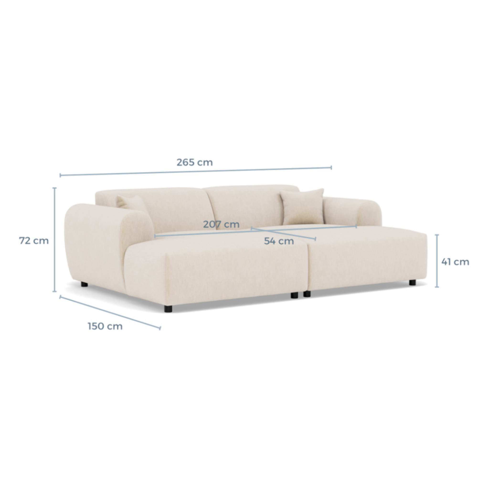 Aumance - canapé droit 4 places avec double méridienne assise profonde en velours texturé - Beige