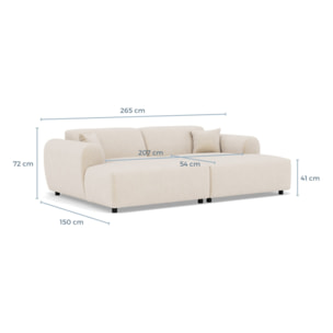 Aumance - canapé droit 4 places avec double méridienne assise profonde en velours texturé - Beige