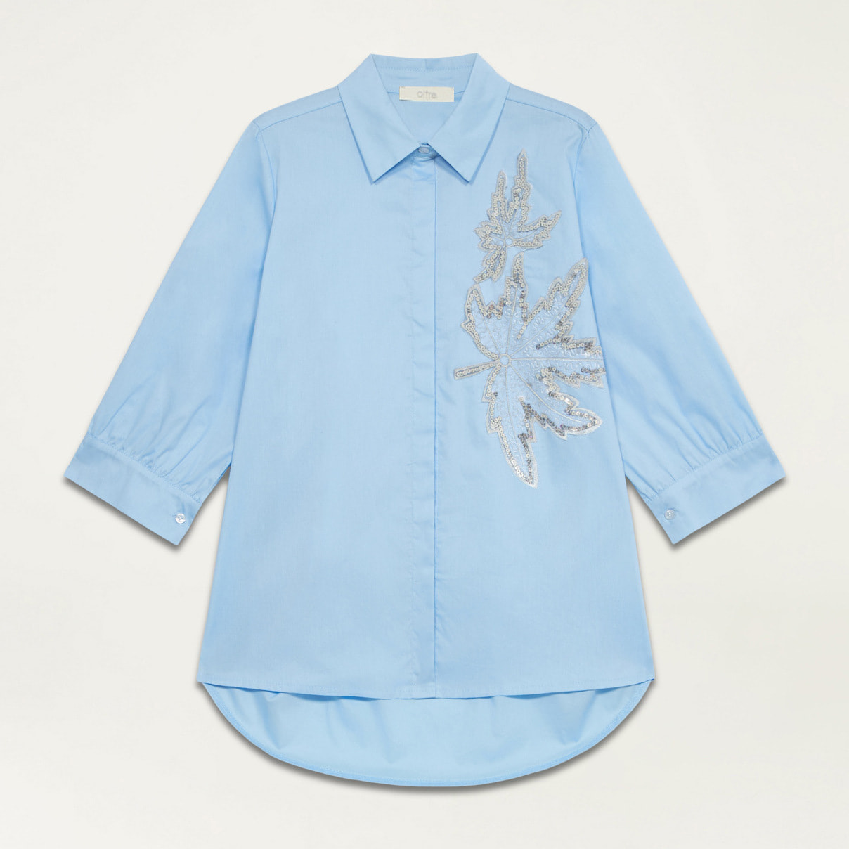 Oltre - Oversized shirt with jewel patch - Light - blue