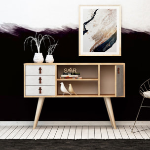 Consola,100% tablero de aglomerado rechapado en melamina, color roble_x000D_
blanco