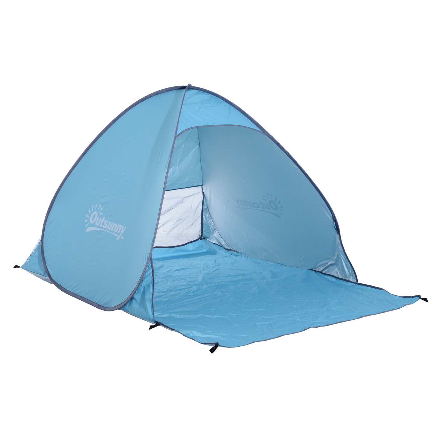Abri de plage tente de plage pliable pop-up automatique instantané protection UV fenêtre arrière grand tapis de sol bleu ciel