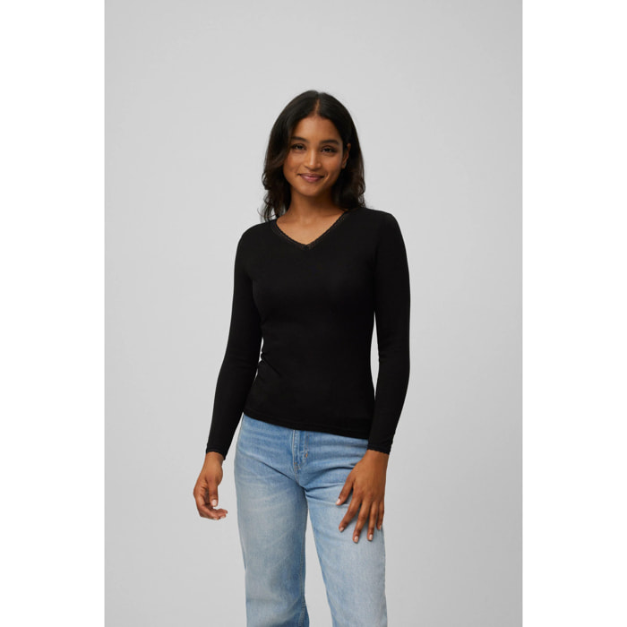 T-shirt termica da donna a maniche lunghe con scollo a V