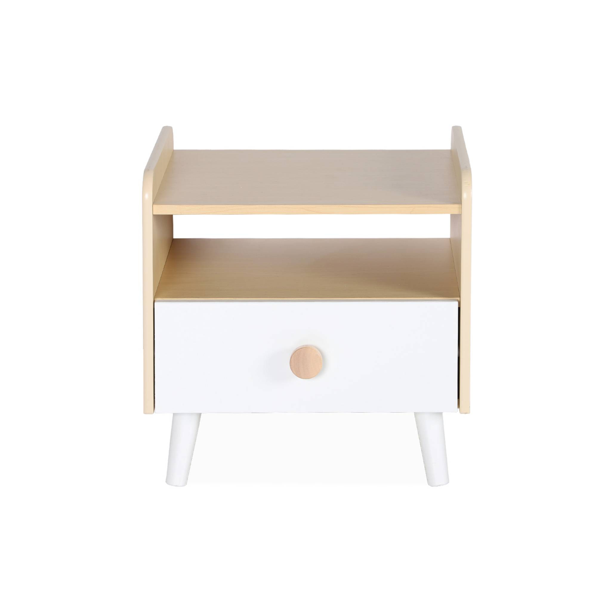 Table de chevet enfant effet bois. blanc. 1 tiroir