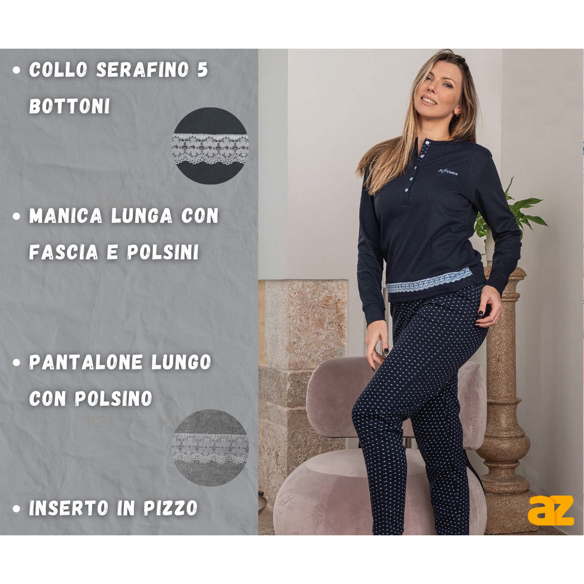 Pigiama Donna De Fonseca in Caldo Cotone, Art.DFPD4F08 Blu