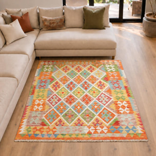 Tapis kilim géométrique, tissé plat en laine, VEZIZE