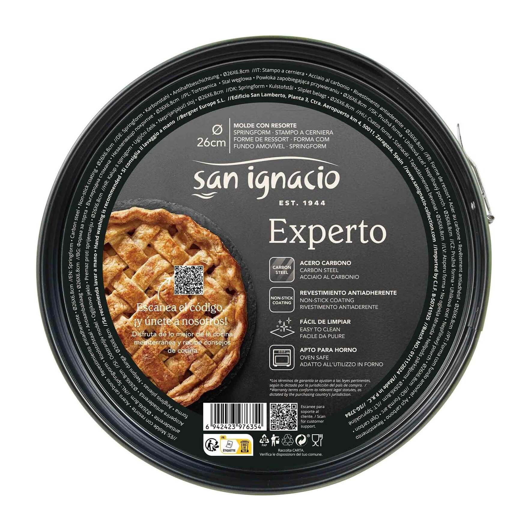 Molde redondo para horno ø26x6,8 cm acero carbono, para repostería y horneado uniforme expert san ignacio