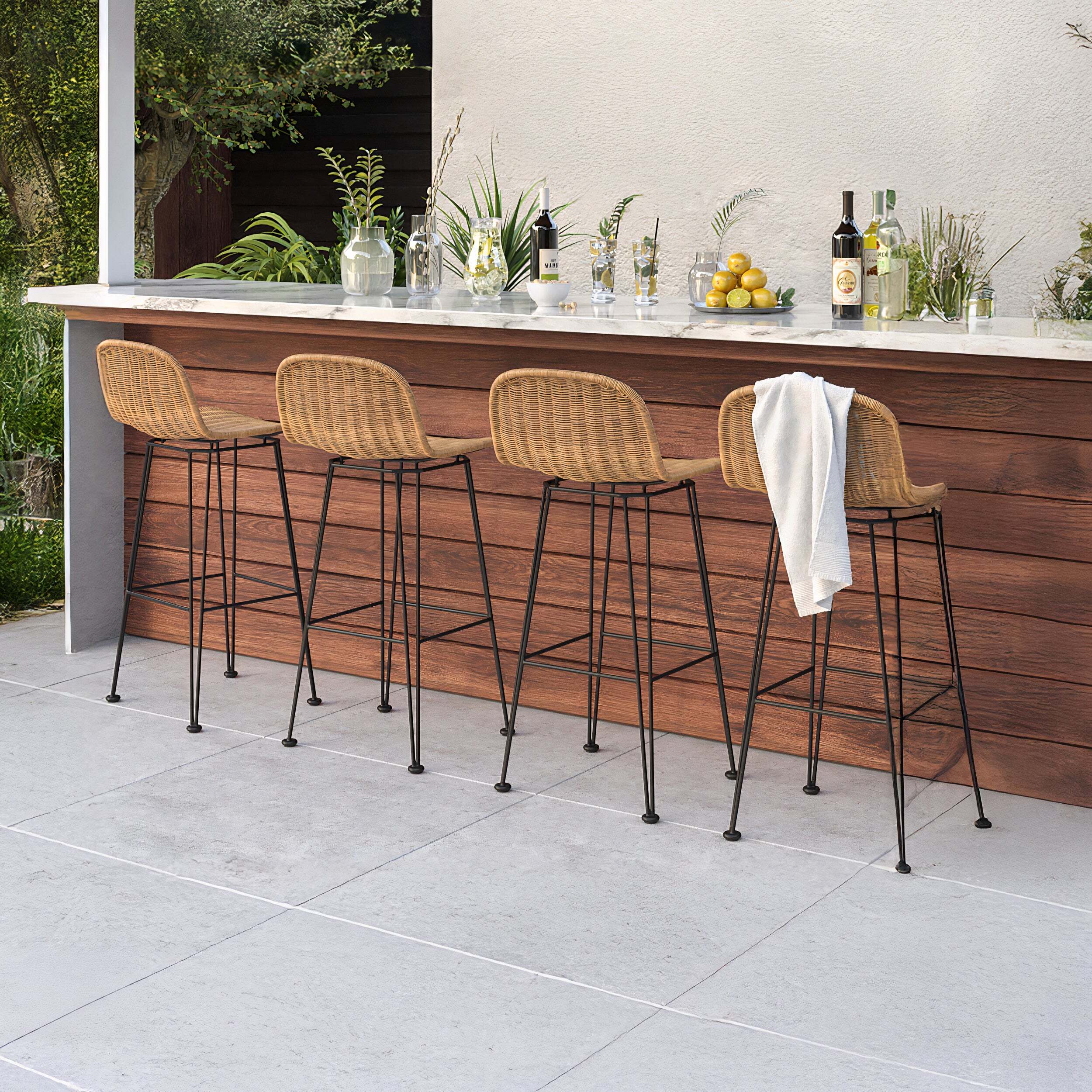 Lot de 2 chaises de bar 76 cm en résine tressée marron - Jigani