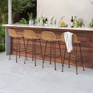 Lot de 2 chaises de bar 76 cm en résine tressée marron - Jigani