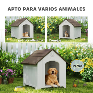 Caseta para Perros Exterior, Casa para Perros Grandes de Plástico Impermeable con 2 Ventanas, Base Elevada, Estacas, Fácil de Montar, 88x79x89 cm, Marrón Oscuro